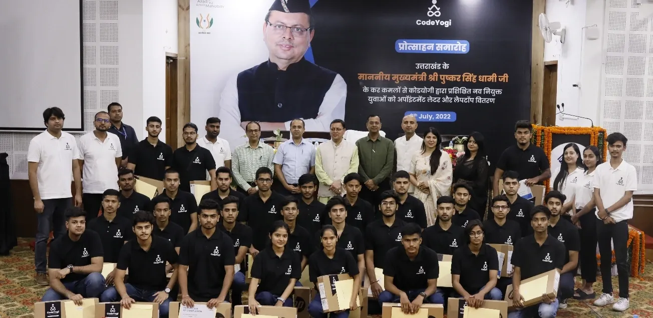 Uttarakhand CM distribute laptops and offer letters to ITI youth on getting Software Jobs after CodeYogi training